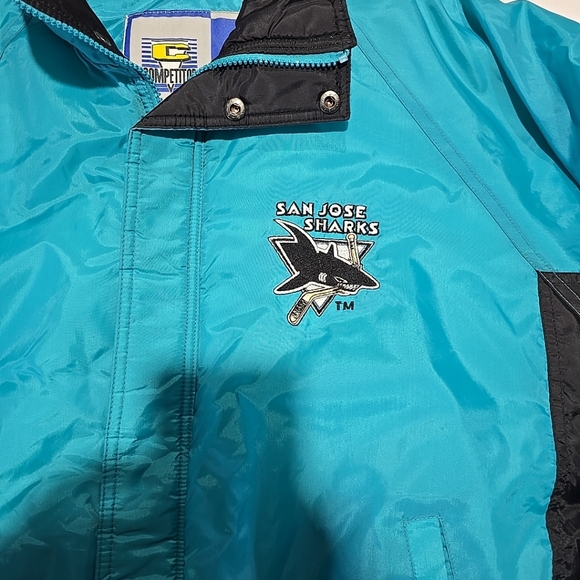 Vintage San Jose Sharks 90s Full Zip Bomber Jacket Large Puffer Hockey Blue NWT - Picture 4 of 7